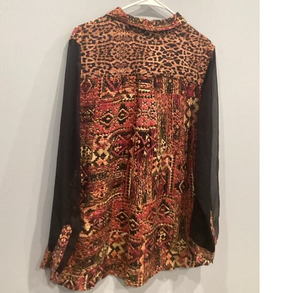 Soft Surroundings Womens Button Up Shirt L Large Orange Animal Print Patchwork - Picture 5 of 9